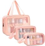 Travel Toiletry Bag for Women Men, Translucent Waterproof Travel Makeup Cosmetic Pouch Traveling Organizer for Toiletries, Cosmetic, Accessories, A-Pink, Fashion