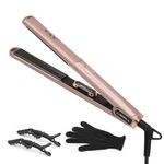 K&K Hair Straightener with LCD Display Adjustable Temperature 1 Inch Small Flat Iron for Short Hair Tourmaline Titanium Dual Voltage Auto Shut Off 4D 360°Swivel (Rose)