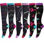 LEOSTEP Compression Socks for Men & Women (6Pair) Non-Slip Long Tube Ideal for Running,Nursing,Circulation & Recovery Boost Stamina, Hiking Travel & Flight Socks 20-30 mmHg (Medical, L-XL)