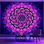 Psyhilar Blacklight Mandala Tapestry Wall Hanging, Psychedelic Flower Black Light Posters for Adults and Teens, UV Reactive Aesthetic Bohemian Art for Bedroom (80 x 60 Inches)