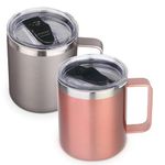 Volhoply 14oz Insulated Stainless Steel Coffee Mug with Lid Bulk 2 Pack,Double Wall Vacuum Travel Coffe Cup with Handle,Reusable Thermos Tumbler,Camping Mugs Keep Hot&Cold,Christmas Gifts(Mix,2)