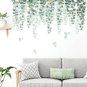 decalmile Hanging Green Vine Wall Decals Eucalyptus Leaves Plants Wall Stickers Bedroom Living Room Sofa TV Background Wall Art Decor (W: 38 Inches)