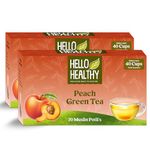 Hello Healthy | Peach Green Tea | Pack of 40 Bags | (2 gm Each) With All Natural Flavors | Makes Up to 80 Cups | Helps In Constipation, Lowers Blood Sugar & Weight Lose