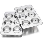 Homikit 2 Pack Muffin Tray, 6-Hole Muffin Tin Moulds Cupcake Baking Tray Pan, Stainless Steel Bakeware for Yorkshire Pudding/Brownie/Mince Pie/Bun, Healthy & Non-Toxic, Dishwasher Safe