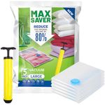 5 Large Max Saver Vacuum Bags for Travel, Space Saver Bags Compression Storage Bags for Clothes, Bedding, Pillows, Comforters, Blankets Storage Vacuum Sealer Bags for Clothes Storage