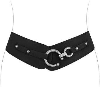 JASGOOD Women's Elastic Wide Belts Retro Stretchy Belt Vintage Cinch Belts for Dresses Coats, Suede Black