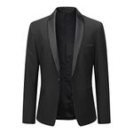 YOUTHUP Men's Blazer Shawl Collar 1 Button Slim Fit Formal Suit Jacket Wedding Prom Party Jacket,Black,L