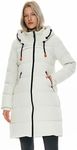 Orolay Women's Thickened Contrast Color Drawstring Down Jacket Hooded Parka Long Puffer Coat White M