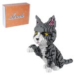 Larcele Mini Building Blocks Animal Set, DIY Micro 3D Building Toy Bricks,1300 Pieces KLJM-05(Grey and White Cat)