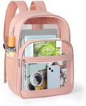 KIMNERPU Clear Backpack, Heavy Duty Transparent Bookbag for School, Fabric & PVC Transparent Backpack with Reinforced Strap for Women Men, Capacity Clear Bag for College, Travel, Security, Pink