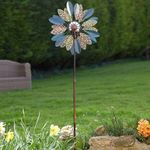 Garden Mile Solar Powered Wind Spinner Extra Large Wind Sculpture LED Solar Light Garden Decoration Multi Colour LED Light Kinetic Wind Spinner - Ground Stake Garden Ornament (Mistrol)