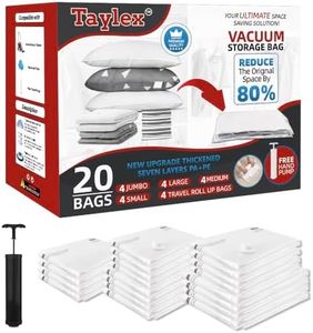 TAYLEX 20-Pack Vacuum Storage Bags - Space Saver Bags for Clothes, Bedding & Travel - 4 Jumbo, 4 Large, 4 Medium, 4 Small, 4 Roll-Up - Extra Thick 7-Layer, Waterproof, Reusable - Free Hand Pump