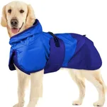 BRKURLEG Dog Raincoat Adjustable Dog Rain Jacket with Hood Dogs Waterproof Rainproof Jacket with Leash Hole Pet Poncho Rain Coat Poncho with Reflective Strip, Blue, XXXL