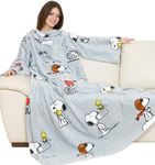 Kanguru Deluxe Snoopy, Fluffy, Fleece Adults, Sleeves with Kangaroo Pocket, for Women, Snuggle Blanket, Light Grey, 140x180 cm, Polyester, Single