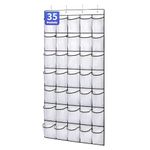 SAVERHO 35 Pockets Over the Door Shoe Organizer, Hanging Shoe Organizer for Door Large Capacity Shoe Storage Bag with 4 Metal Hooks (White-1Pack)