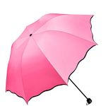 Sun Umbrella UPF 50 UV Umbrella for Women Folding Umbrella for Ladies Sun Protection Change Color Magic Flowers Lightweight Umbrella (Rose red)