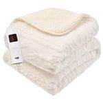 GlamHaus Heated Throw Blanket - Electric 85W For Over Bed Or Sofa - Luxurious & Soft - White Alyssum - 9 Temp Settings & 9-Hour Timer - Machine Washable - XL 160 x 130cm (White)