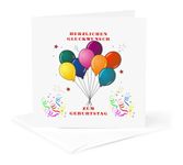 3dRose gc_223460_5 6 x 6-Inch Image of Happy Birthday in German with Balloons and Confetti Greeting Card