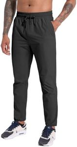 Men's Stretch Athletic Pants, Elastic Waist Hiking Pants Water Resistant Quick-Dry Lightweight Outdoor Sweatpants with Zipper Pockets Black-S
