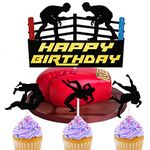 Boxing Match Cake Topper boxer Theme Fight wrestler Boxing gloves man child boy Glitter Party decorations