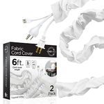 Cordinate, Eggshell White, Fabric Cord Cover 2 Pack, 6 ft, Hides, Lamps, Light Fixtures, and Desks, Cable Management, Easy Installation, 48656