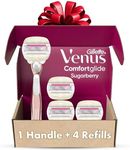 Gillette Venus Comfortglide plus Olay Sugarberry Women's Razor with Rose Gold Metal Handle + 4 Blade Refills, Holiday Gifts for Women