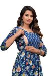 Maternity Feeding Kurti for Women | Cotton Blend Anarkali Dress with Nursing Zip for Pre & Post Pregnancy (XX-Large, X-Navy Blue)