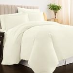 Pizuna 100% Cotton Double Duvet Cover Set Off White, 400 Thread Count Long Staple Cotton Duvet Cover 200x200cm, Sateen Weave Quilt Cover with Button Closure (Double Duvet Cover Cotton)