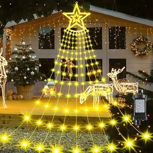 Christmas Lights Outdoor 360 LED, Waterfall Christmas String Lights, Waterproof 8 Modes Fairy Lights, Plug-in Led Lights for Indoor Outdoor Yard Wedding Patio Holiday Xmas Tree Decorations, Warm White