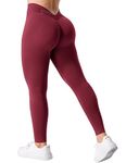 VOYJOY V-Back Scrunch Butt Workout Leggings Women Seamless Gym Yoga Leggings High Waist Active Yoga Pants, Wine Red, Large