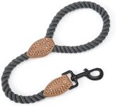 Mile High Life Short Dog Leash | Braided Cotton Rope Dog Leashes with Leather Tailor Tip | 18 Inch Dog Leash w Heavy Duty Metal Clasp | Wedding Dog Leash (Dark Grey, 18 Inches)