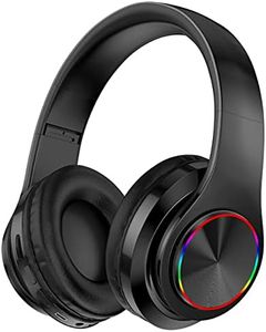 Wireless Bluetooth Headphones-Colorful Lights/Foldable/Large Battery Capacity/Built-in Microphone-Bluetooth 5.0/10 m Range/Stereo Surround/Comfortable affixed Ears (Black)