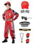 aicoaub Race Car Driver Costume Boys Racer Jumpsuit Kids Disfraz de Carro para Niño with Sunglasses for Toddler Halloween