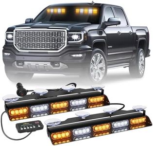 XRIDONSEN 2x 17 inch Emergency Dash Strobe Lights for Trucks Interior Front/Rear Windshield Lights 40 LED Amber White Safety Warning Hazard Lights w/Controller for Plow Trucks Construction Vehicles