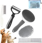 WOPQAEM 5-in-1 Dog Grooming Kit - Self-Cleaning Slicker Brush for Dogs and Cats Shedding Short Long Haired Pets Includes Comb, Flea Bath Brush, Undercoat Rake Complete Fur Care Set