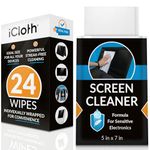 iCloth Large Lens and Screen Cleaner Pro-Grade Individually Wrapped Wet Wipes, 1 Wipe Cleans a LCD Monitor, Laptop, or Flat Screen HDTV, Box of 24