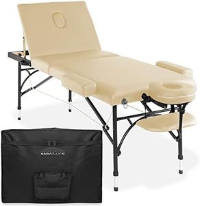 Saloniture Professional Portable Lightweight Tri-Fold Massage Table with Aluminum Legs - Includes Headrest, Face Cradle, Armrests and Carrying Case, Cream