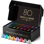 ROSSO CAFFÈ Premium Espresso Coffee Pods Variety Pack | 80 Nespresso Compatible Capsules | Reserve Edition Made in Italy | 8 Various Medium & Dark Roasts | Recyclable Aluminium