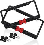 Zone Tech Shiny Bling License Plate Cover Frame - 2-Pack Crystal Black with Red Ribbon Bow Premium Quality Novelty/License Plate Frame with Mounting Screws