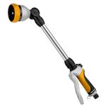 RESTMO 48cm Watering Lance, Hose Pipe Spray Gun, Long Metal Spray Lance | 180° Adjustable Ratcheting Head | 7 Spray Patterns Garden Hose Wand, for Water Hanging Baskets, Shrubs, Yellow