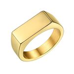 Bestyle 18K Gold Plated Band Ring Rectangle Shape Gold Signet Ring Chunky Simple Plain Solid Stainless Steel Casual Ring Rerto Biker Statement Ring Stackable, Size 10