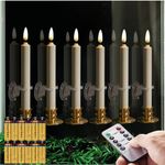 6PACK Flameless Windows Candles with Clips, Suction Cup,and Golden Candleholders. Battery Powered Ivory Taper Candles with Remote and Timer & Candlestick.Remote Included.Christmas decor candles