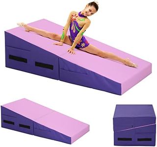 Folding Gymnastics Mat 48"x24"x14", Cheese Wedge Tumbling Mats, Folding Gymnastics Cheese Mat, Gym Fitness Exercise Mats for Kids Girls Home with Portable Handle, Pink & Purple
