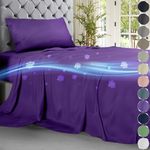 DECOLURE Cooling Bed Sheets Twin Set 4 pcs - Luxurious & Ultra-Soft Twin Size Cooling Sheets for Hot Sleepers - Comfortable Breezeweave Cool Bamboo Sheets Twin Size w/Deep Pockets (Purple)