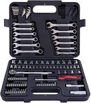 MECHMAX 121 Piece Mechanic Tool Socket Set 3/8 and 1/4 inch Drive SAE & Metric Size, with Tool Box Storage Case for Home, Car Trunk, Automotive, Bike Projects and as A Gift