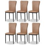 AINPECCA Faux Leather Brown Dining Chairs Set of 6- Armless High Back Upholstered Soft Seat with Black Metal Legs for Dining Room, Kitchen Room (NEW PU Brown, 6)