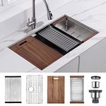 Hausinluck 30 inch Workstation Undermount Kitchen Sink, Modern Stainless Steel Undermount Kitchen Sink 18 Gauge Handmade Single Bowl Kitchen Sink R10 Corner with Ledge and Accessories (Pack of 5)