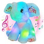 Bstaofy 12‘’ Musical Light Up Elephant Plush Toy Floppy LED Stuffed Animals Lullabies Nightlight Bedtime for Kids Birthday for Toddlers, Blue