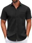 COOFANDY Men's Button Down Short Sleeve Shirt Slim Fit Muscle Dress Shirt Black