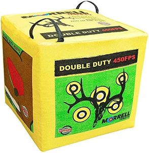 Morrell Double Duty 450 FPS Cube Field Point Archery Bag Target with Traditional Bullseyes, Nine-Ball, Dartboard Game, and Deer Vitals, Yellow